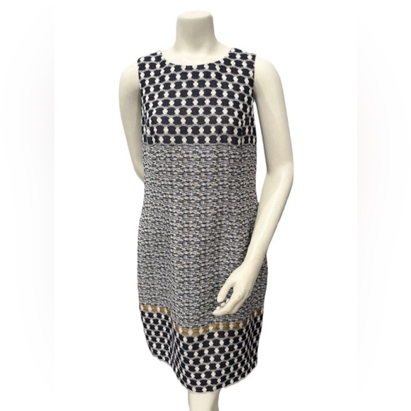 Carlisle Women’s Shift Dress Sz 10 Black Cream Geometric Sleeveless Lined